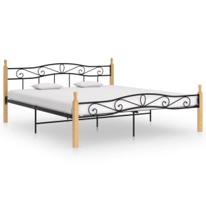 vidaXL Bedframe metaal en massief eikenhout zwart 180x200 cm