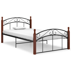 vidaXL Bedframe metaal en massief eikenhout zwart 120x200 cm