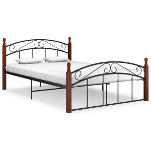 vidaXL Bedframe metaal en massief eikenhout zwart 140x200 cm