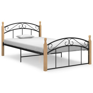 vidaXL Bedframe metaal en massief eikenhout zwart 120x200 cm