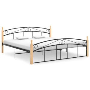 vidaXL Bedframe metaal en massief eikenhout zwart 180x200 cm