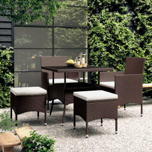 vidaXL 5-delige Loungeset poly rattan bruin