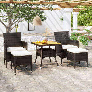 vidaXL 5-delige Tuinset poly rattan en massief acaciahout zwart