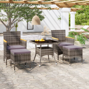 vidaXL 5-delige Tuinset poly rattan en gehard glas grijs