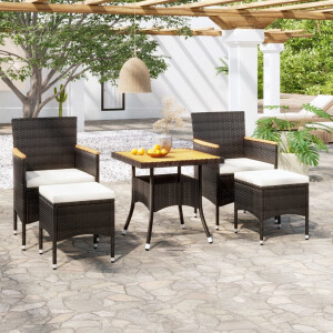 vidaXL 5-delige Tuinset poly rattan en massief acaciahout zwart