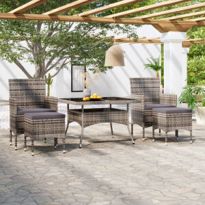 vidaXL 5-delige Tuinset poly rattan en gehard glas grijs