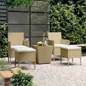 vidaXL 5-delige Bistroset poly rattan en gehard glas beige
