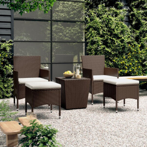 vidaXL 5-delige Bistroset poly rattan en gehard glas bruin