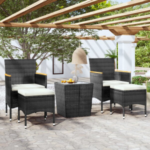 vidaXL 5-delige Bistroset poly rattan en gehard glas zwart