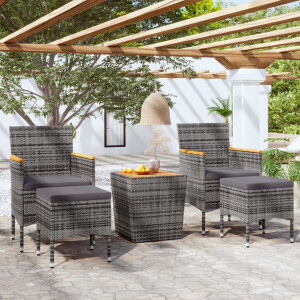 vidaXL 5-delige Bistroset poly rattan en massief acaciahout grijs