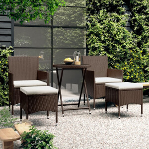 vidaXL 5-delige Bistroset poly rattan en gehard glas bruin