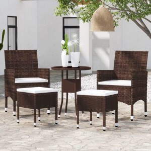 vidaXL 5-delige Loungeset poly rattan bruin