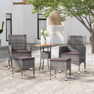 vidaXL 5-delige Loungeset poly rattan grijs