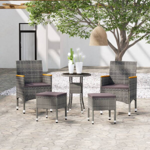 vidaXL 5-delige Loungeset poly rattan grijs