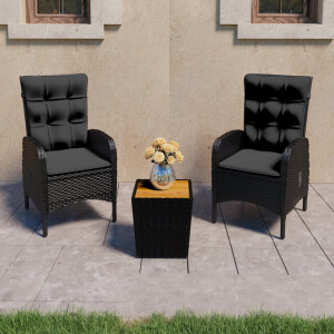 vidaXL 3-delige Bistroset poly rattan en acaciahout zwart
