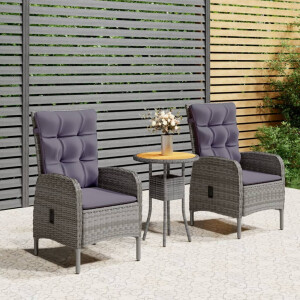 vidaXL 3-delige Tuinset poly rattan grijs