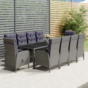 vidaXL 11-delige Tuinset poly rattan grijs