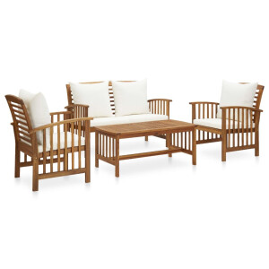 vidaXL 4-delige Loungeset met kussens massief acaciahout