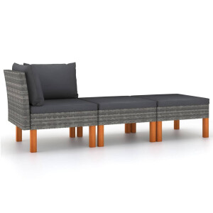 vidaXL 3-delige Loungeset poly rattan en massief eucalyptushout