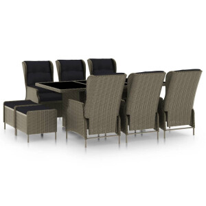 vidaXL 9-delige Tuinset met kussens poly rattan bruin