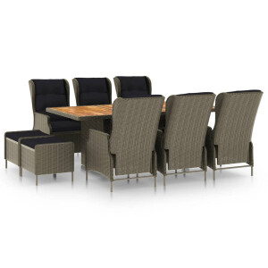 vidaXL 9-delige Tuinset met kussens poly rattan bruin