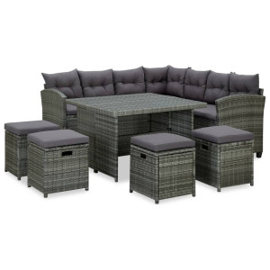 vidaXL 6-delige Loungeset met kussens poly rattan grijs