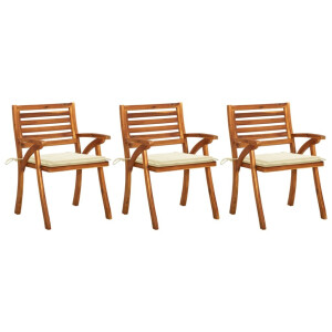 vidaXL Tuinstoelen 3 st met kussens massief acaciahout