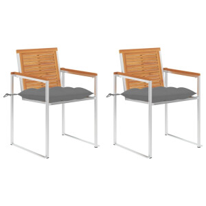 vidaXL Tuinstoelen 2 st met kussens massief acaciahout en staal