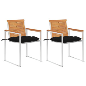vidaXL Tuinstoelen 2 st met kussens massief acaciahout en staal