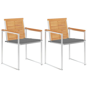 vidaXL Tuinstoelen 2 st met kussens massief teakhout en staal