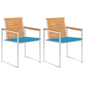 vidaXL Tuinstoelen 2 st met kussens massief teakhout en staal