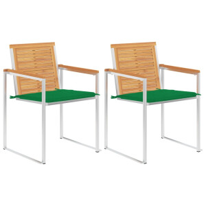 vidaXL Tuinstoelen 2 st met kussens massief teakhout en staal