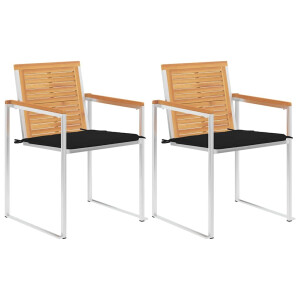 vidaXL Tuinstoelen 2 st met kussens massief teakhout en staal