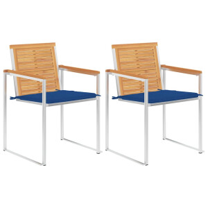 vidaXL Tuinstoelen 2 st met kussens massief teakhout en staal