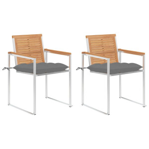 vidaXL Tuinstoelen 2 st met kussens massief teakhout en staal