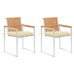 vidaXL Tuinstoelen 2 st met kussens massief teakhout en staal