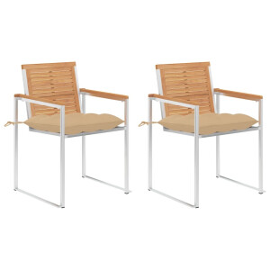 vidaXL Tuinstoelen 2 st met kussens massief teakhout en staal