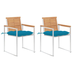 vidaXL Tuinstoelen 2 st met kussens massief teakhout en staal