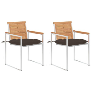 vidaXL Tuinstoelen 2 st met kussens massief teakhout en staal