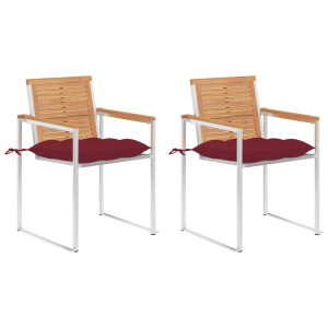 vidaXL Tuinstoelen 2 st met kussens massief teakhout en staal