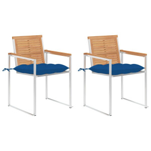 vidaXL Tuinstoelen 2 st met kussens massief teakhout en staal