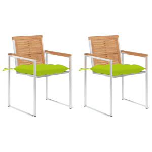 vidaXL Tuinstoelen 2 st met kussens massief teakhout en staal