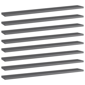 vidaXL Wandschappen 8 st 80x10x1,5 cm spaanplaat hoogglans grijs