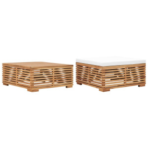 vidaXL Tuintafel en voetensteun met crèmekleurig kussen teakhout