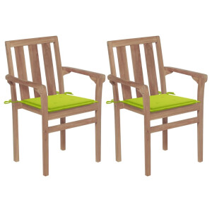 vidaXL Tuinstoelen 2 st met heldergroene kussens massief teakhout
