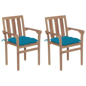 vidaXL Tuinstoelen 2 st met lichtblauwe kussens massief teakhout