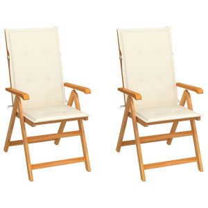 vidaXL Tuinstoelen 2 st met crèmekleurige kussens massief teakhout