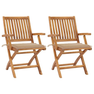 vidaXL Tuinstoelen 2 st met beige kussens massief teakhout