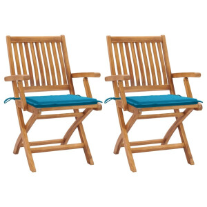 vidaXL Tuinstoelen 2 st met blauwe kussens massief teakhout