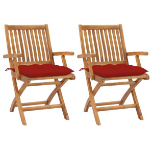 vidaXL Tuinstoelen 2 st met rode kussens massief teakhout